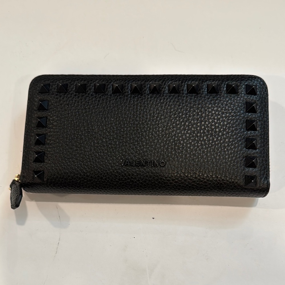 Valentino Black Studded Zip Wallet